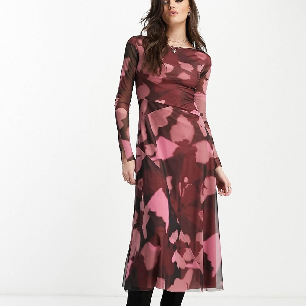 ASOS design long sleeve mesh midi dress